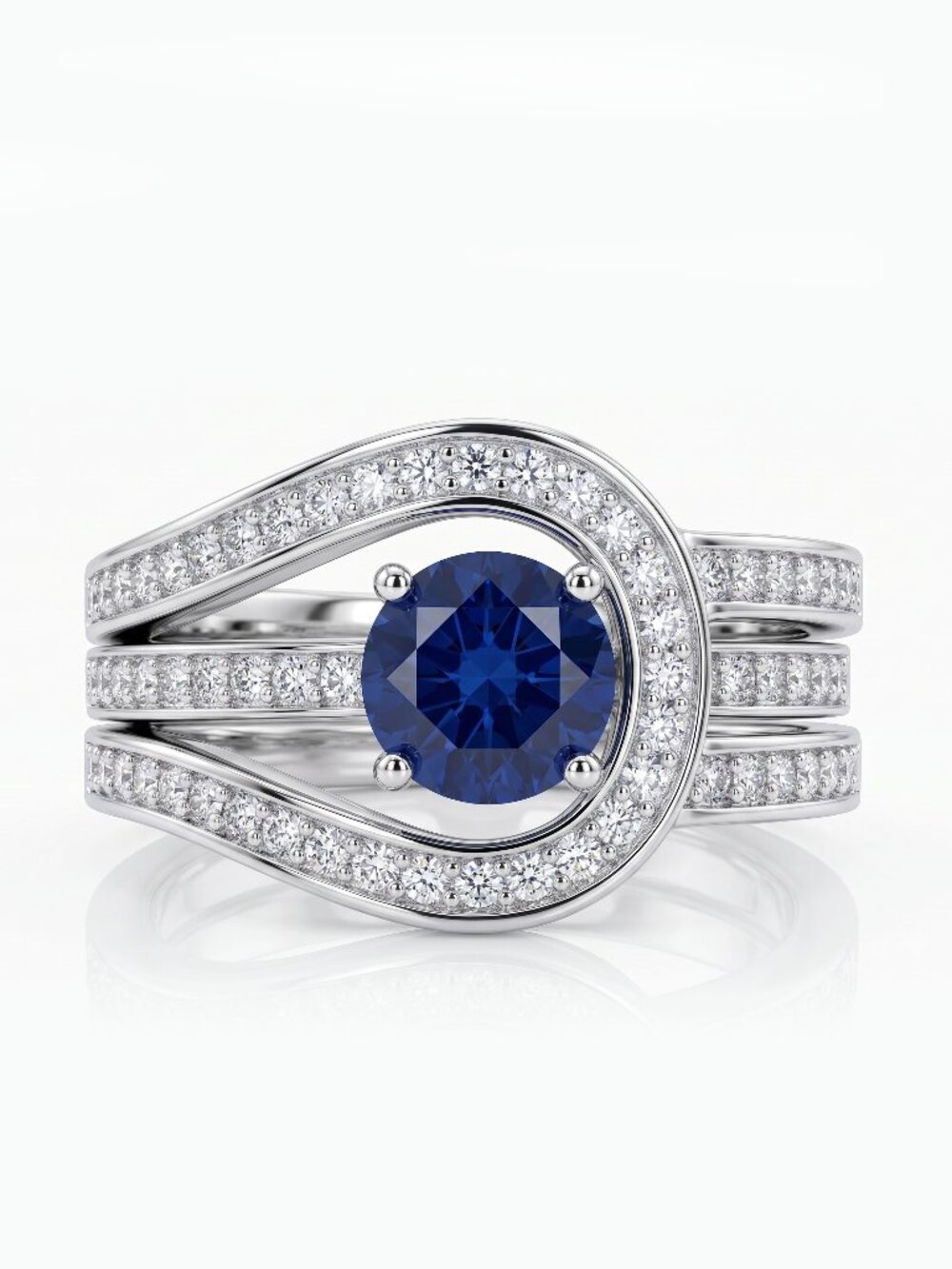 Blue Sapphire Vintage Style bridal ring set - 925 Sterling Silver Charmed Aroma